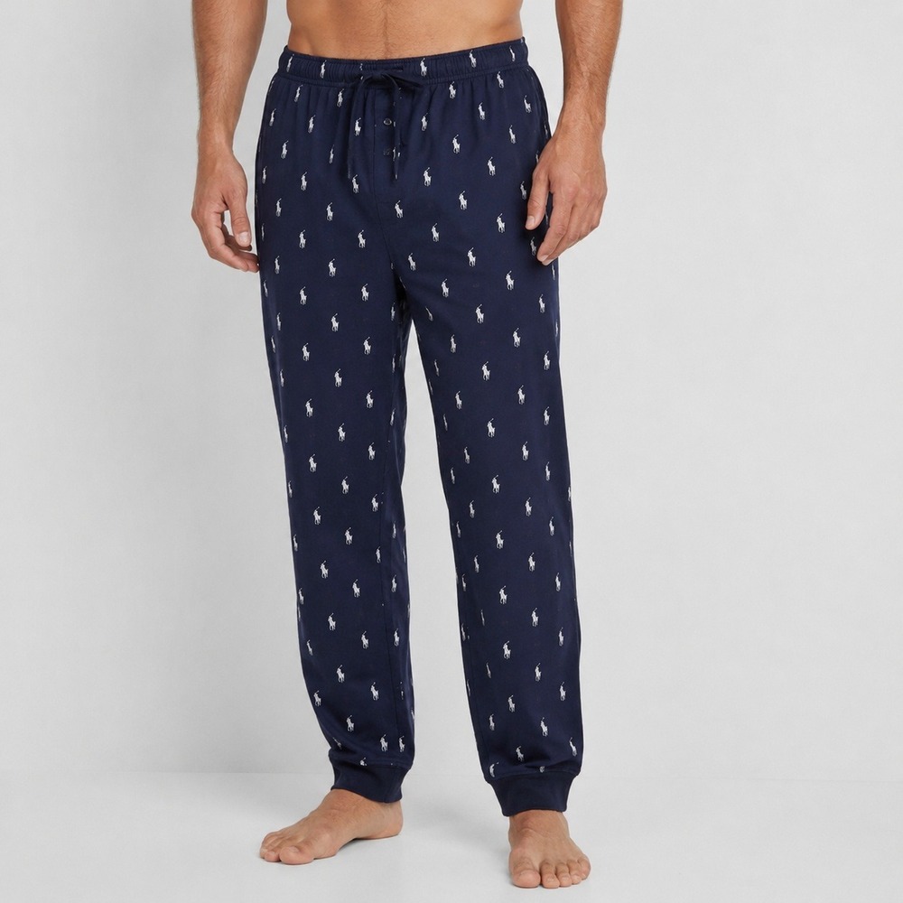 Polo Ralph Lauren Mens set 2 Sleepwear Jogger Pants Navy Grey Pony Print Small